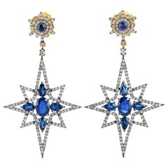 Blue Sapphire Diamond Star Drop Earrings