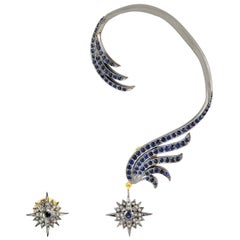 Blue Sapphire Diamond Star Ear Climber Earrings