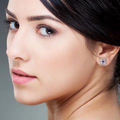 Blue Sapphire Diamond Stud Earrings