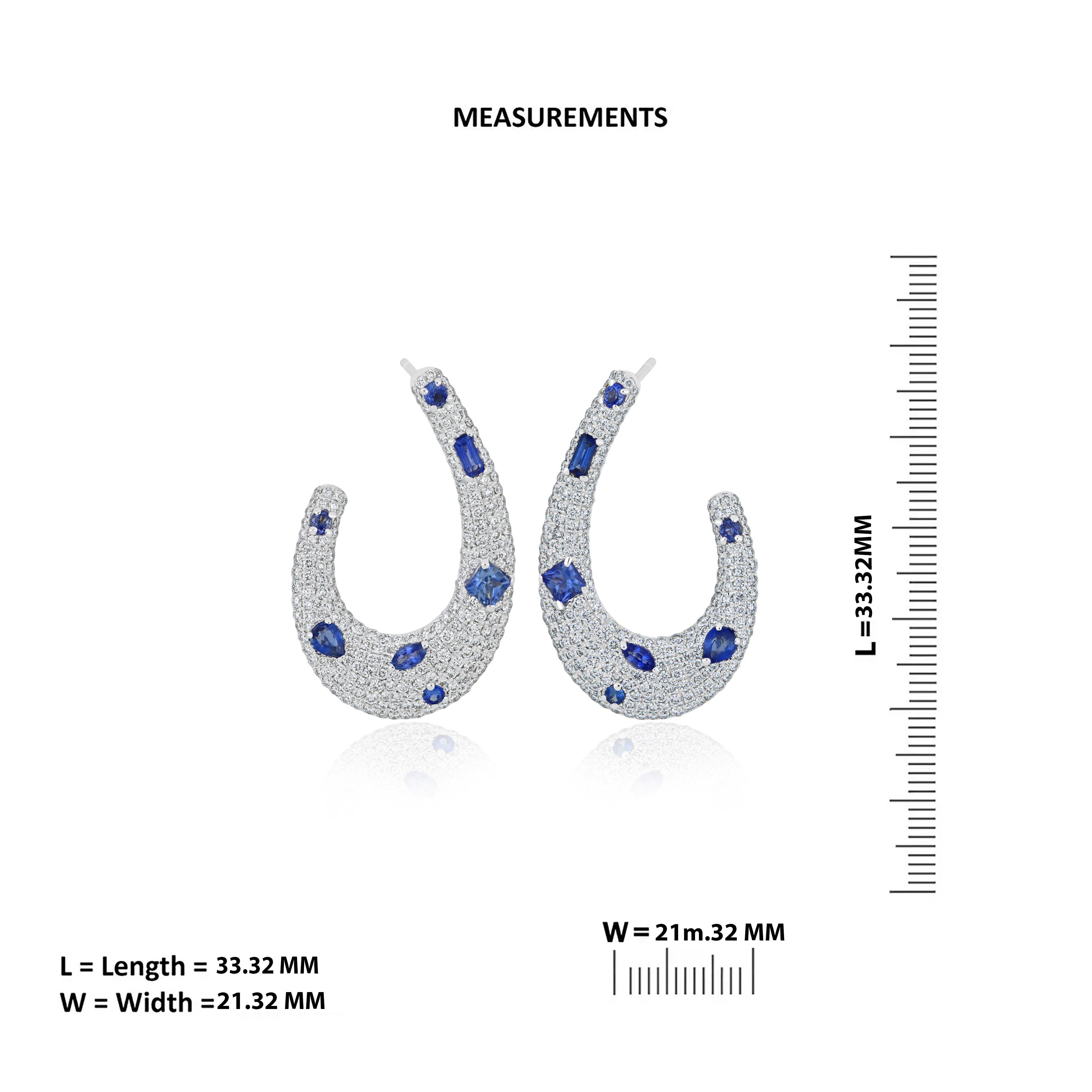 Women's Blue Sapphire & Diamond Studded Earring in 14K White Gold For Sale