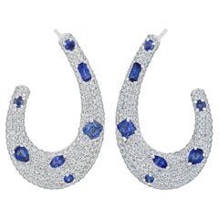 Blue Sapphire & Diamond Studded Earring in 14K White Gold
