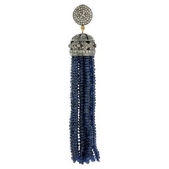 Blue Sapphire & Diamond Tassel Pendant Made in 18k Gold & Silver