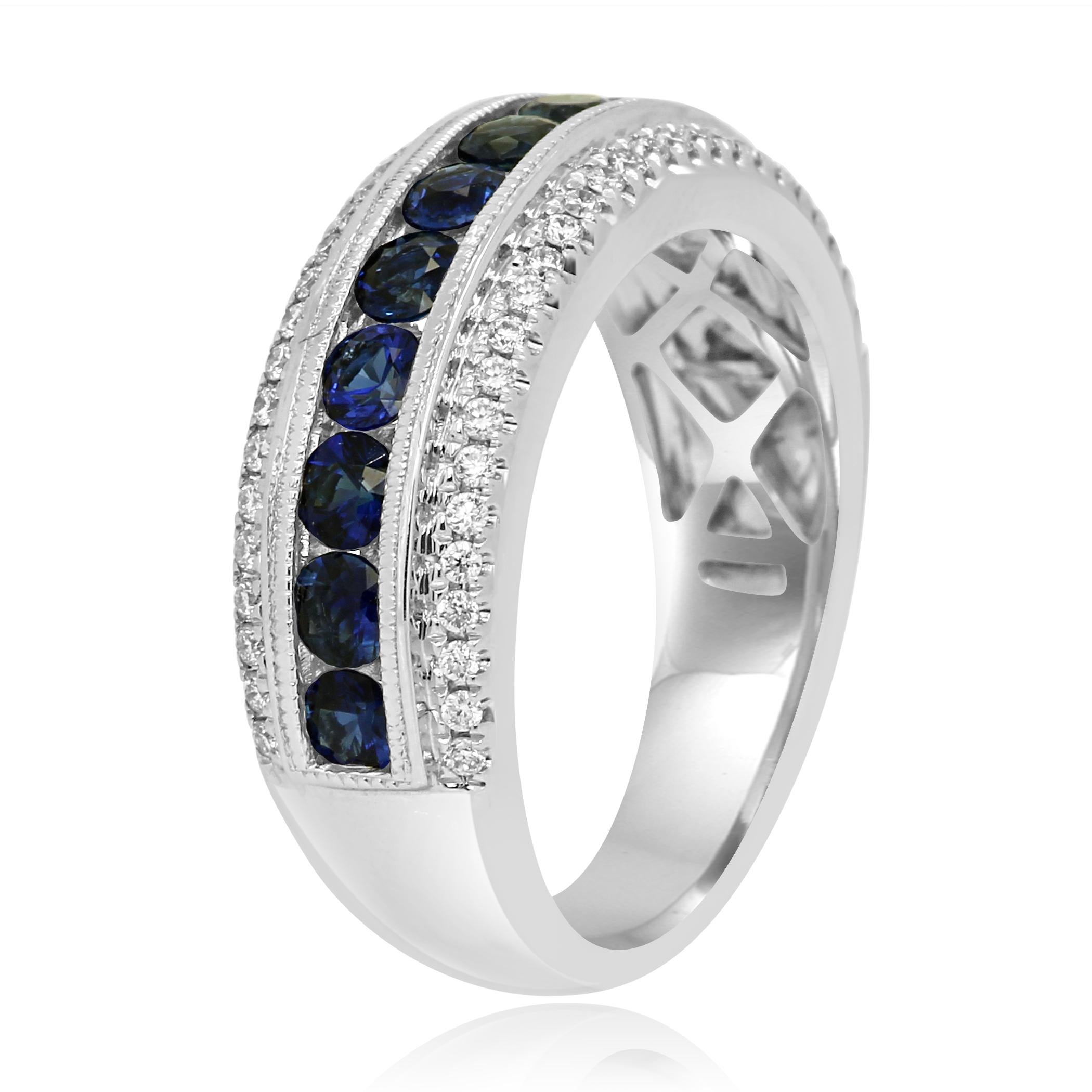triple row sapphire and diamond ring