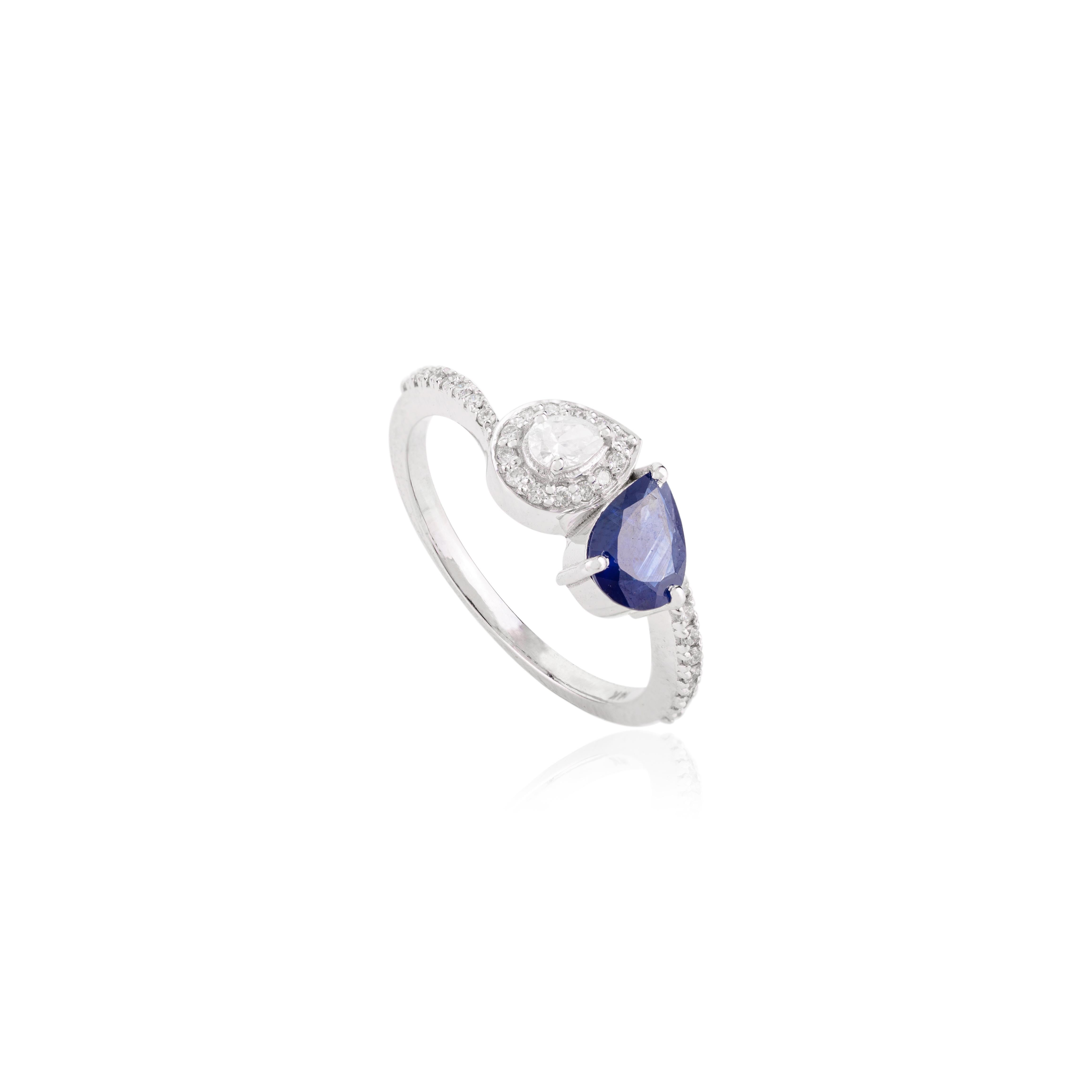 For Sale:  Blue Sapphire Diamond Toi et Moi Women Wedding Ring in 14k Solid White Gold 3