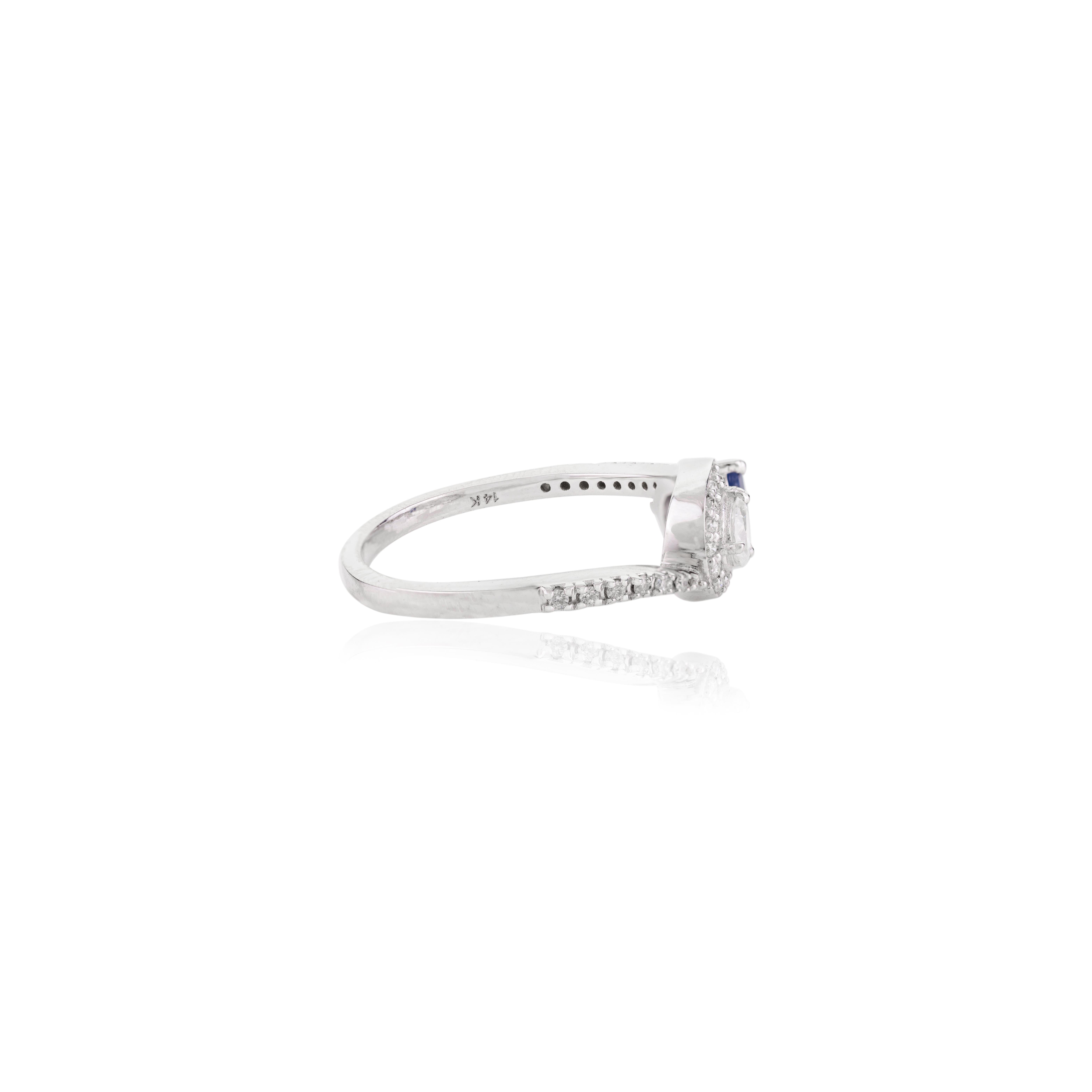 For Sale:  Blue Sapphire Diamond Toi et Moi Women Wedding Ring in 14k Solid White Gold 7
