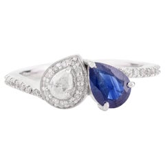 Blauer Saphir Diamant Toi et Moi Frauen Ehering in 14k massivem Weißgold