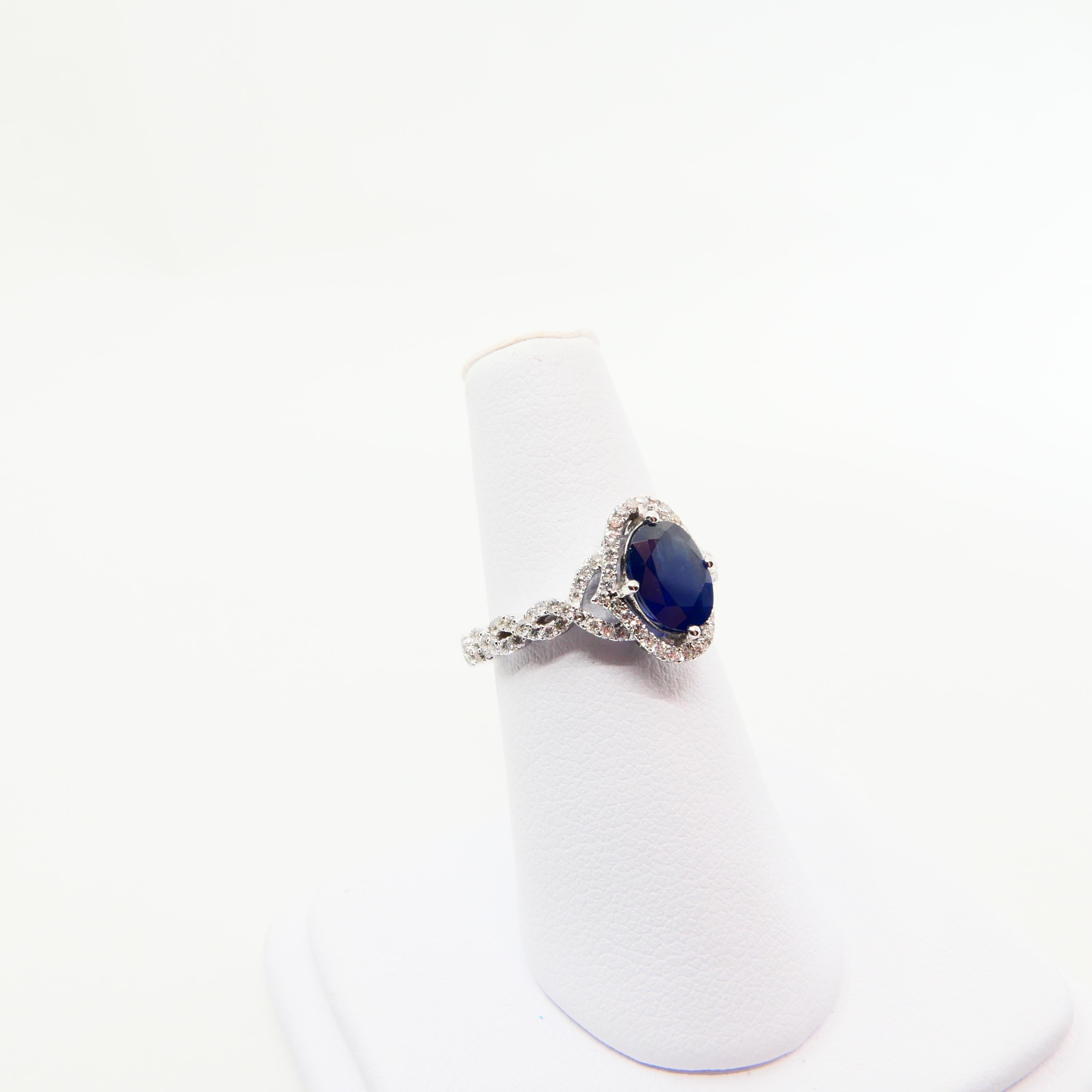 Blue Sapphire and Diamond Twist Ring, 18 Karat White Gold 5