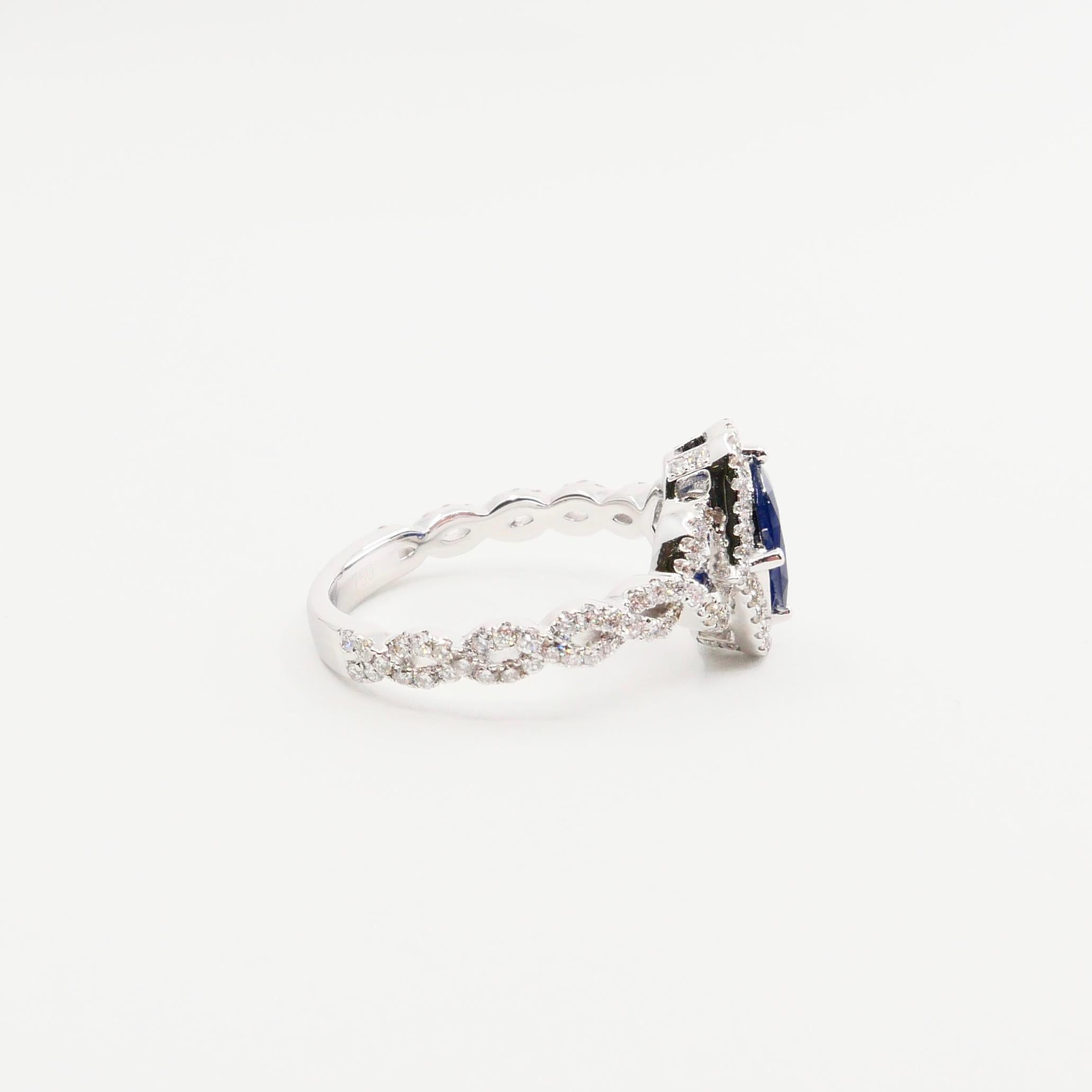 Blue Sapphire and Diamond Twist Ring, 18 Karat White Gold 4