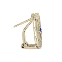 Blue Sapphire & Diamond Vintage Style Filigree 14K Yellow Gold Earrings