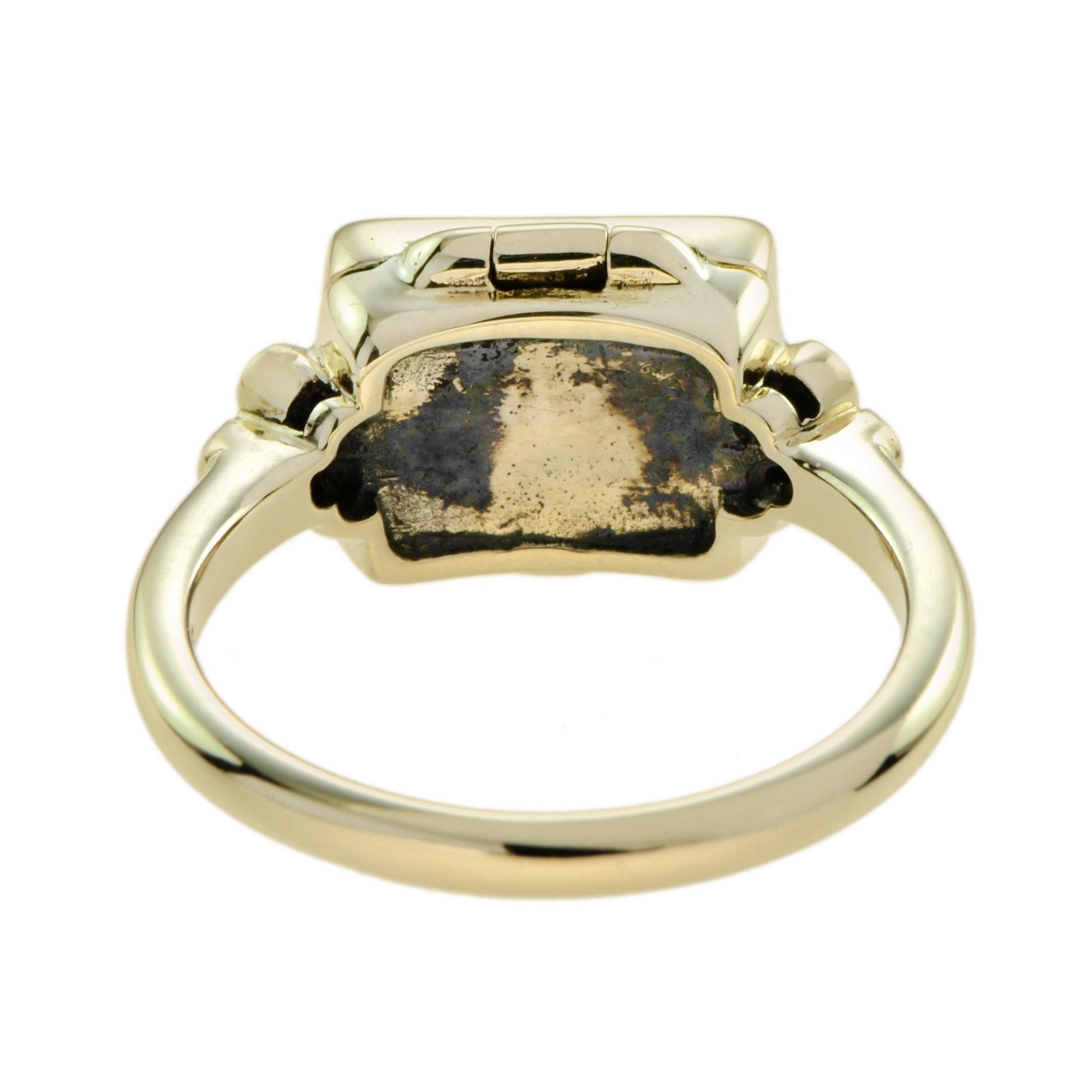 Blue Sapphire & Diamond Vintage Style Poison Locket 14K Yellow Gold Ring In New Condition For Sale In Oakton, VA