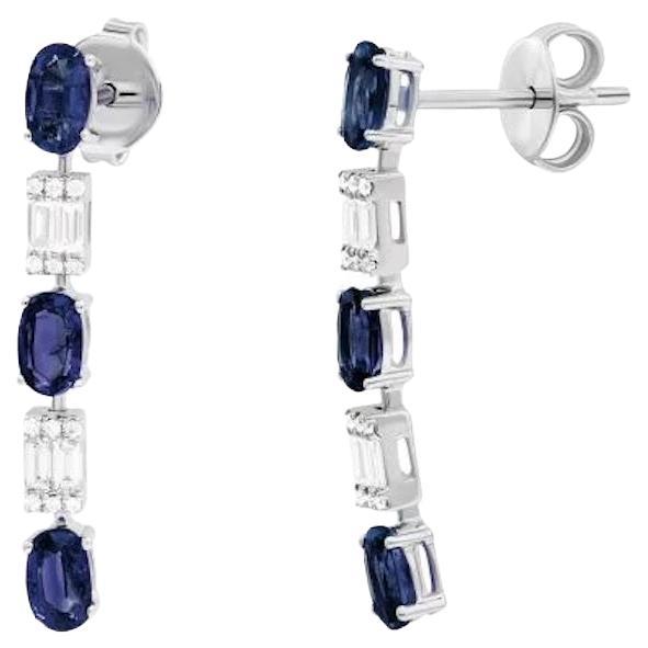 Blue Sapphire Diamond White 14K Gold Dangle Earrings for Her For Sale