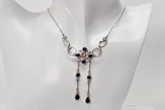 Blue Sapphire Diamond Platinum Drop Pendant Necklace