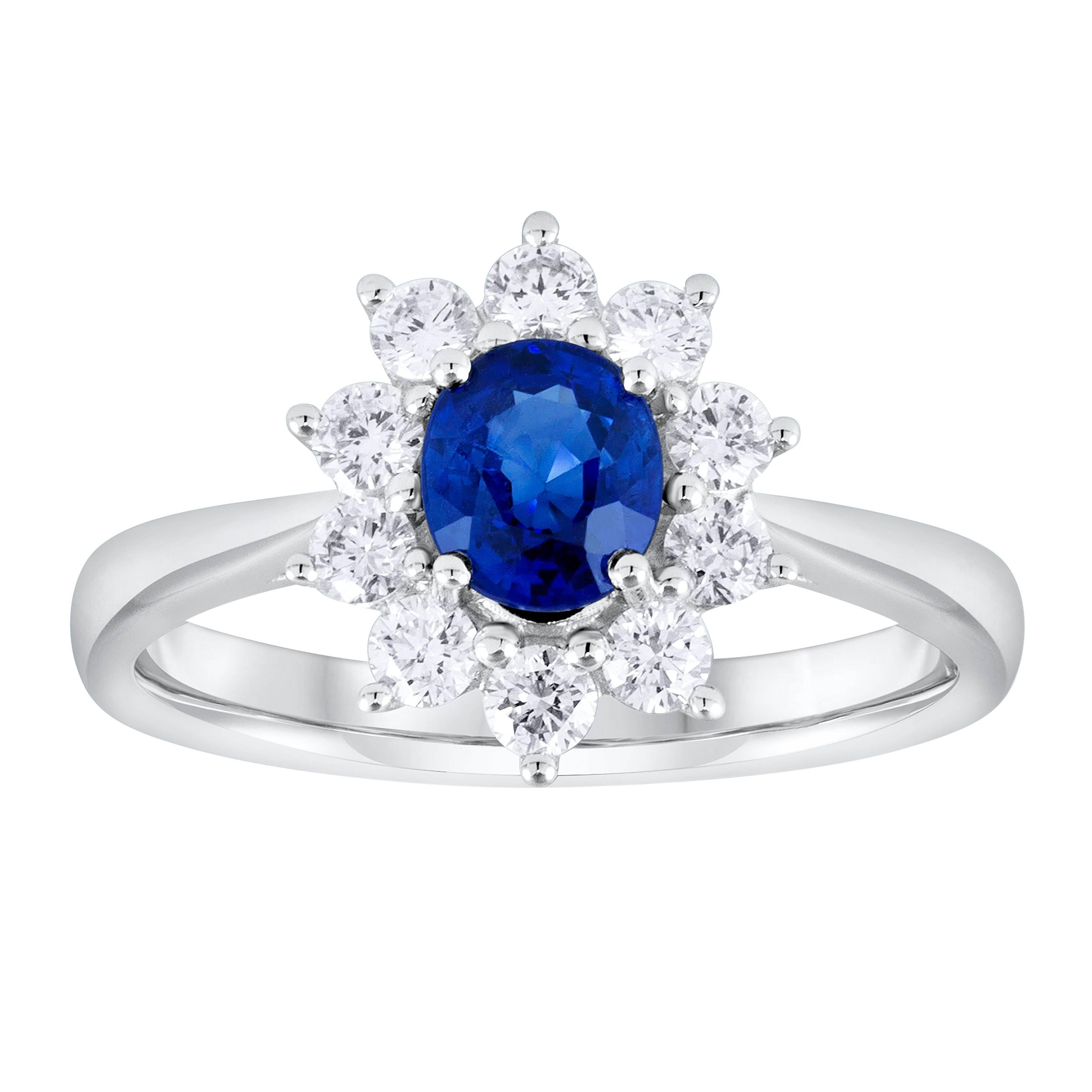 Blue Sapphire Diamond White Gold Flower Cluster Ring