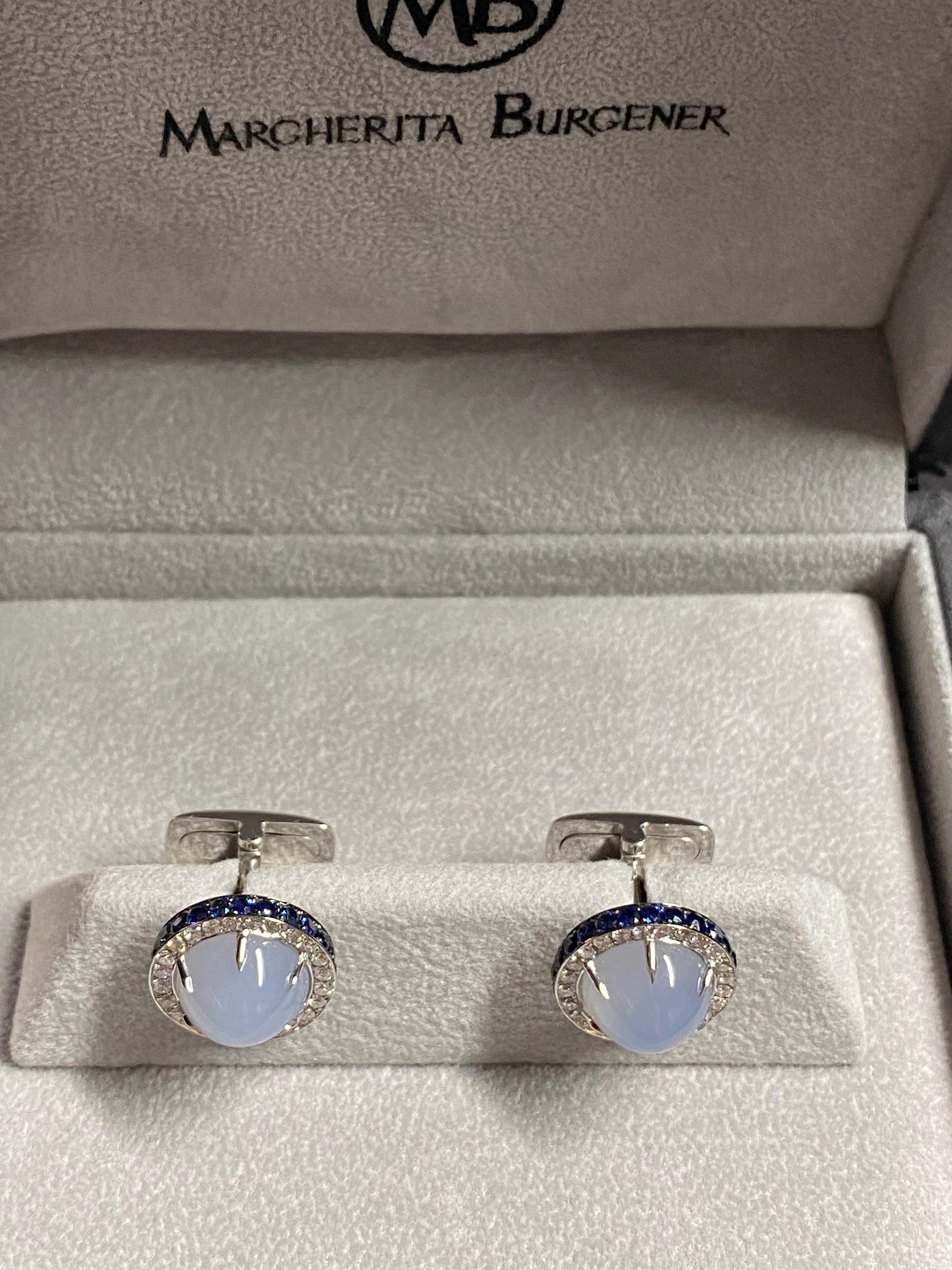 Blauer blauer Saphir Diamant  Manschettenknöpfe aus Weißgold, hergestellt in Italien 6