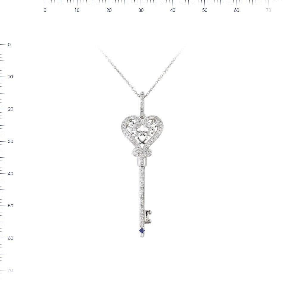 Blue Sapphire Diamond White Gold Necklace In New Condition For Sale In Montreux, CH