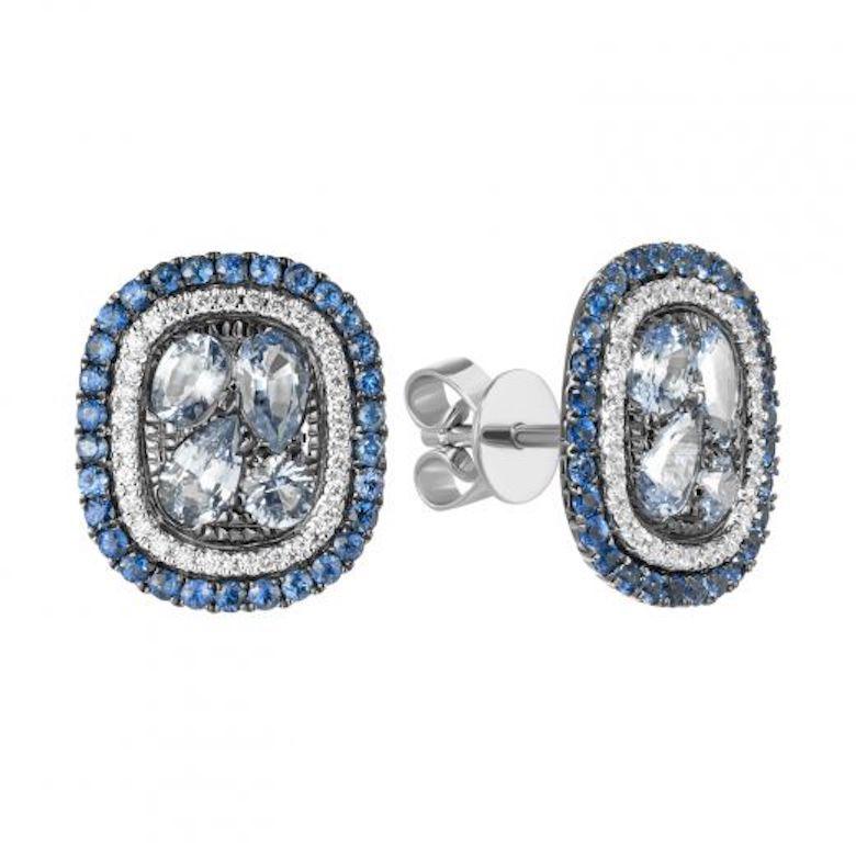 Modern Blue Sapphire Diamond White Gold Stud Earrings For Sale