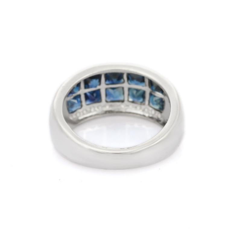 For Sale:  Blue Sapphire Diamond Wide Band Wedding Ring in Sterling Silver for Women 7