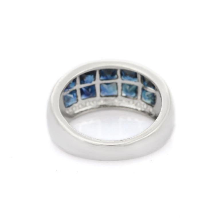 For Sale:  Blue Sapphire Diamond Wide Band Wedding Ring in Sterling Silver for Women Gift 9