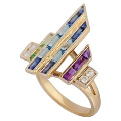 Anello esclusivo con zaffiro blu e diamante in oro giallo