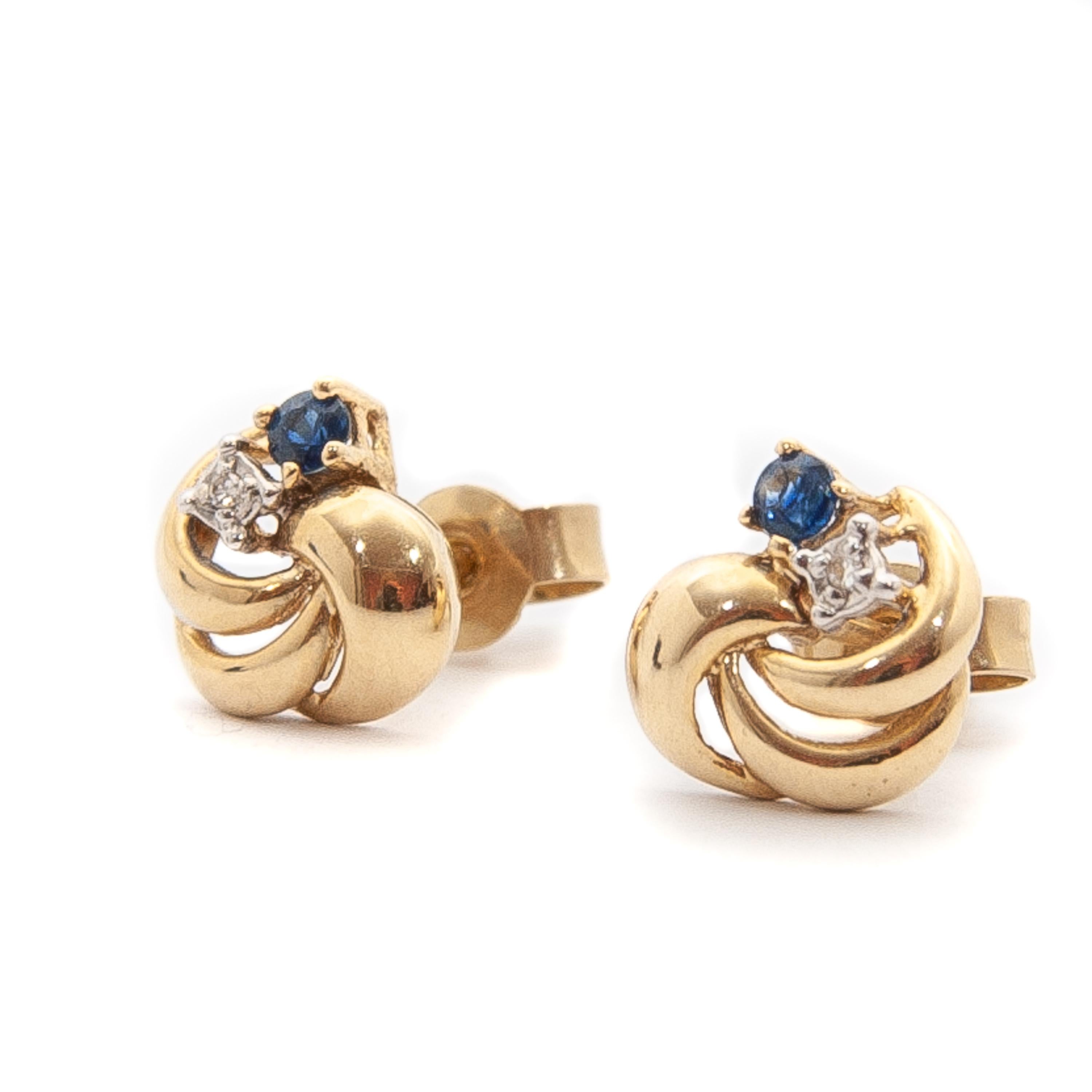 Contemporary Sapphire Diamond 14K Gold Knot Earrings