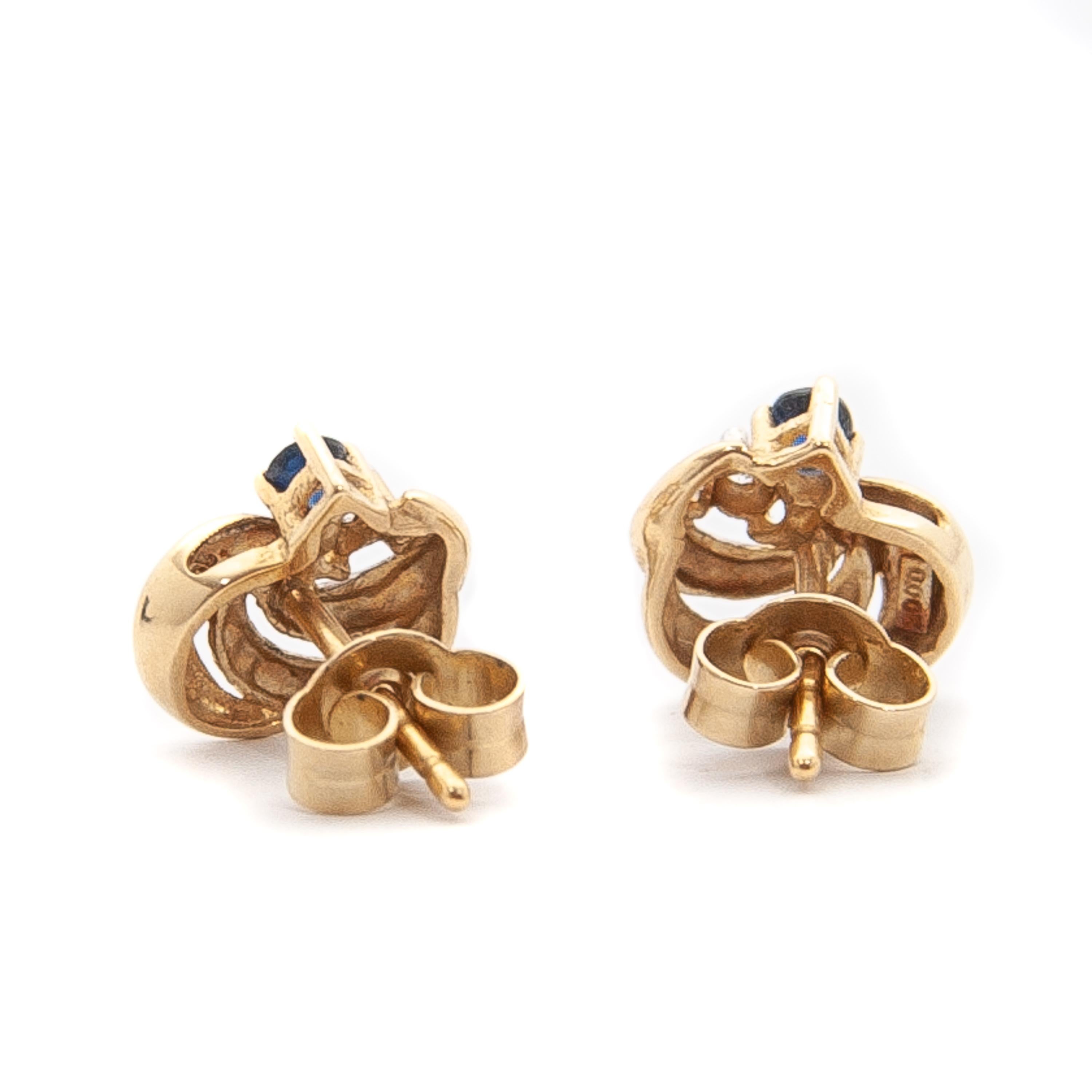 Brilliant Cut Sapphire Diamond 14K Gold Knot Earrings