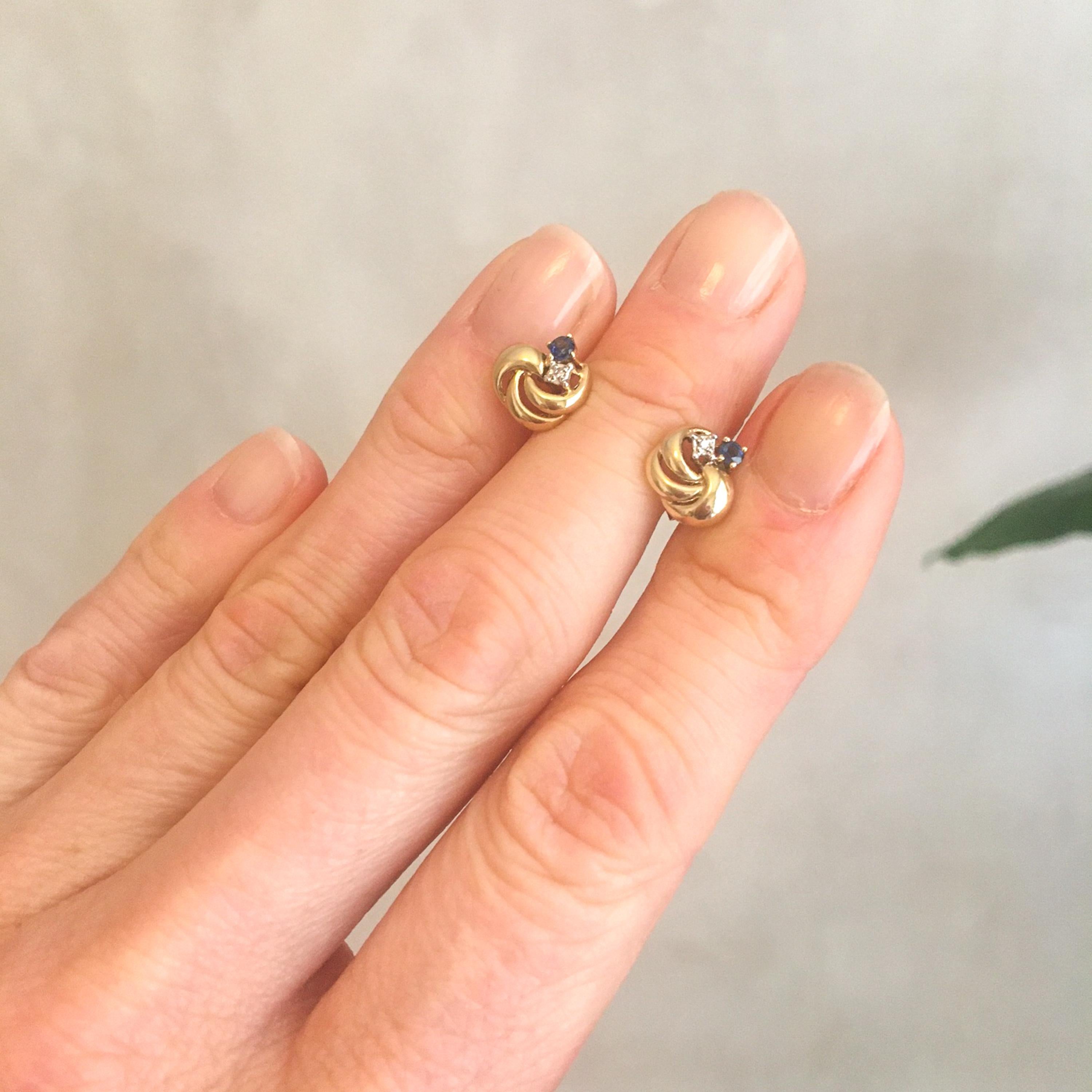 Women's Sapphire Diamond 14K Gold Knot Earrings