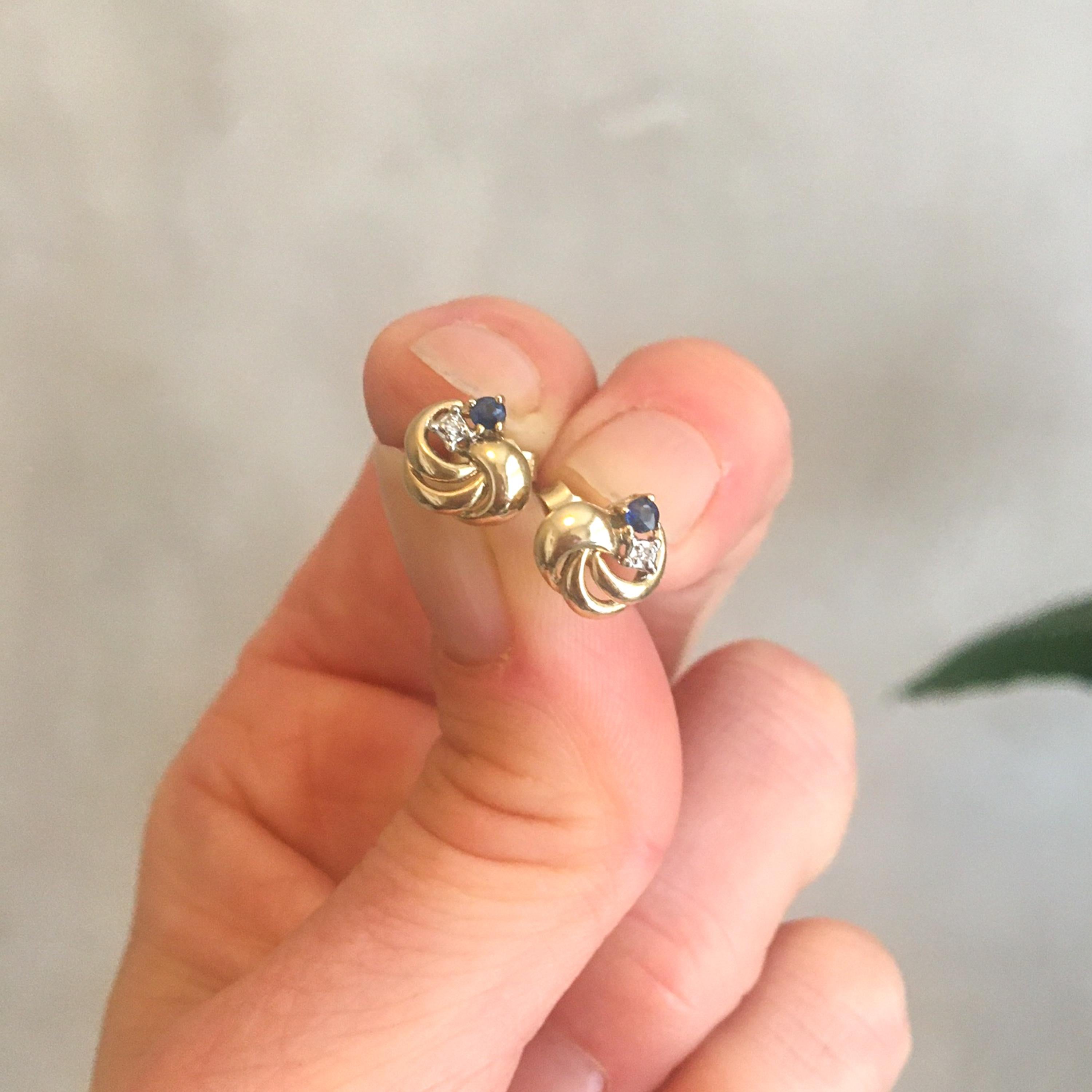 Sapphire Diamond 14K Gold Knot Earrings 1
