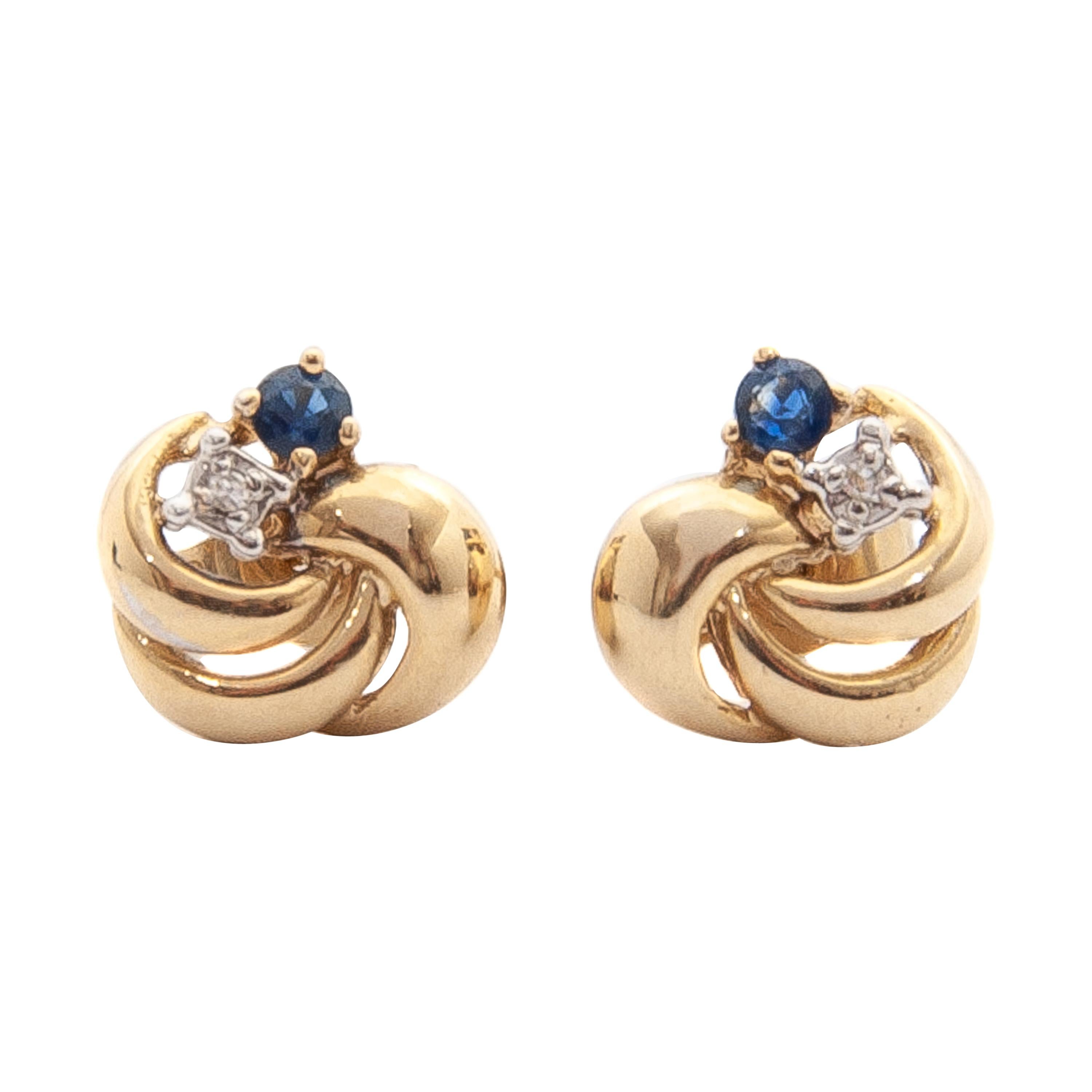 Sapphire Diamond 14K Gold Knot Earrings