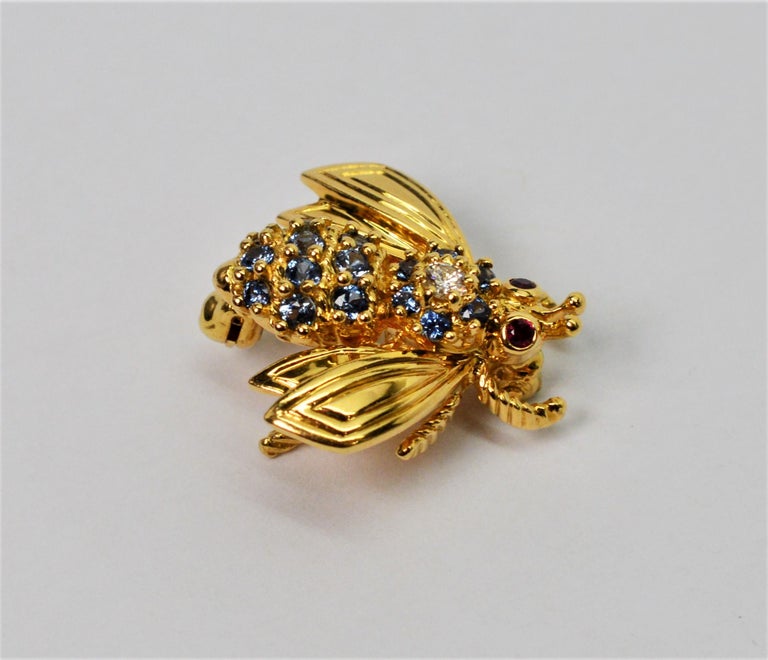 Blue Sapphire Diamond Yellow Gold Tiffany and Co. Bee Pin Brooch at 1stDibs