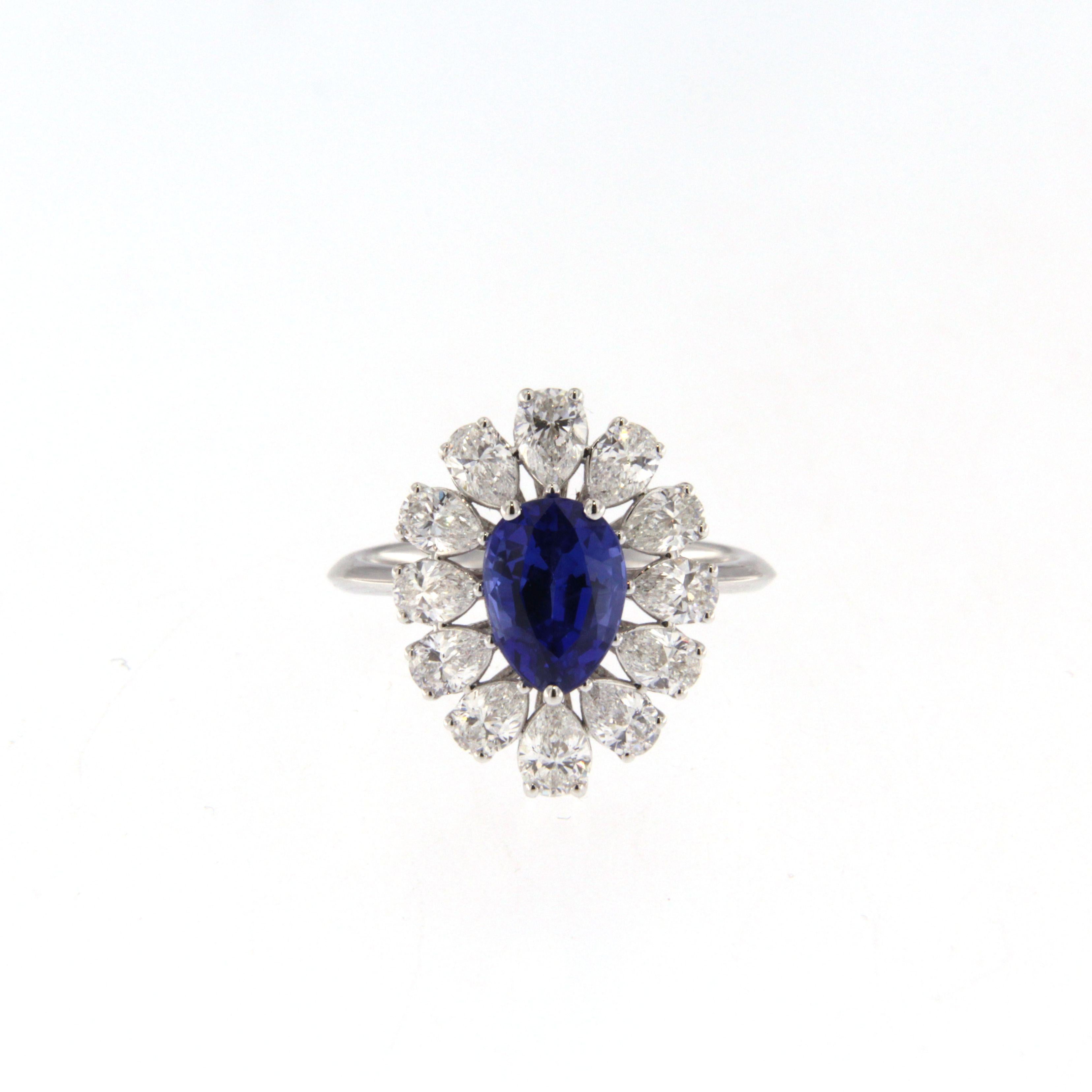 The ring is realized in 18Kt white gold with a drop shaped natural blue sapphire ct.2.49 certified GECI and drop shaped diamonds total ct.1.80

TECHNICAL DETAILS

18Kt white gold
2.49 ct drop cut natural blue sapphire no heated ceritfied GECI
1.80