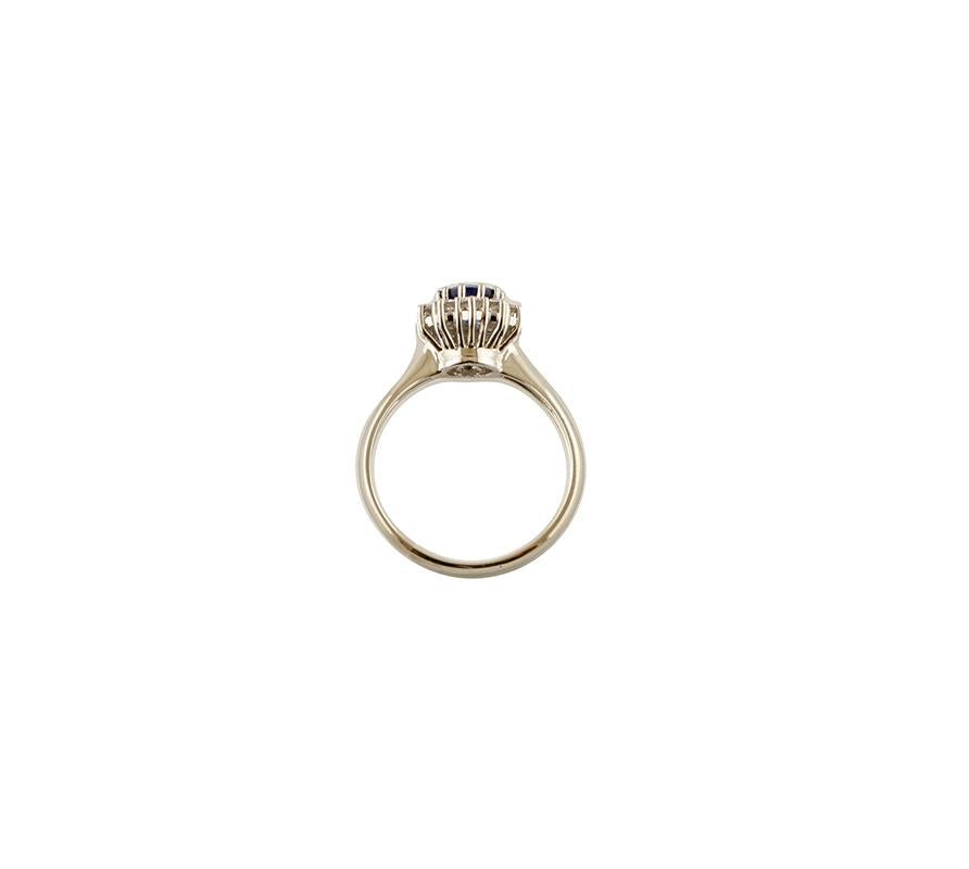 Brilliant Cut Blue Sapphire, Diamonds, 18 Karat White Gold Engagement Ring For Sale