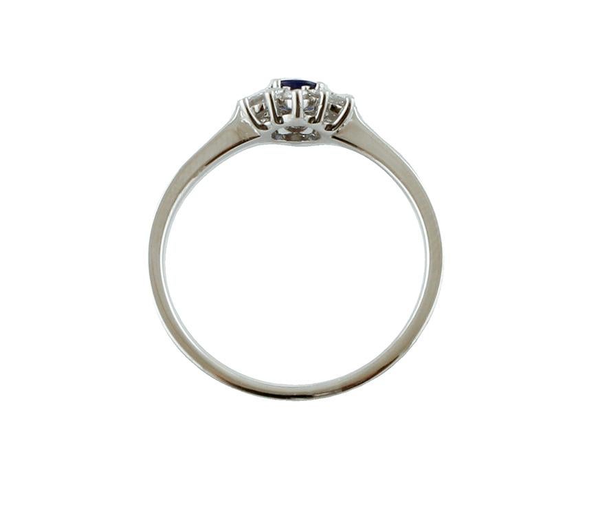 Brilliant Cut Blue Sapphire, Diamonds, 18 Karat White Gold Engagement Ring