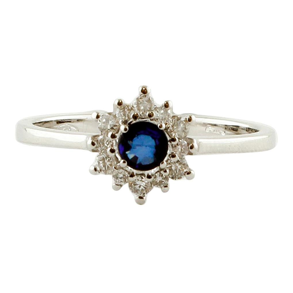 Blue Sapphire, Diamonds, 18 Karat White Gold Engagement Ring