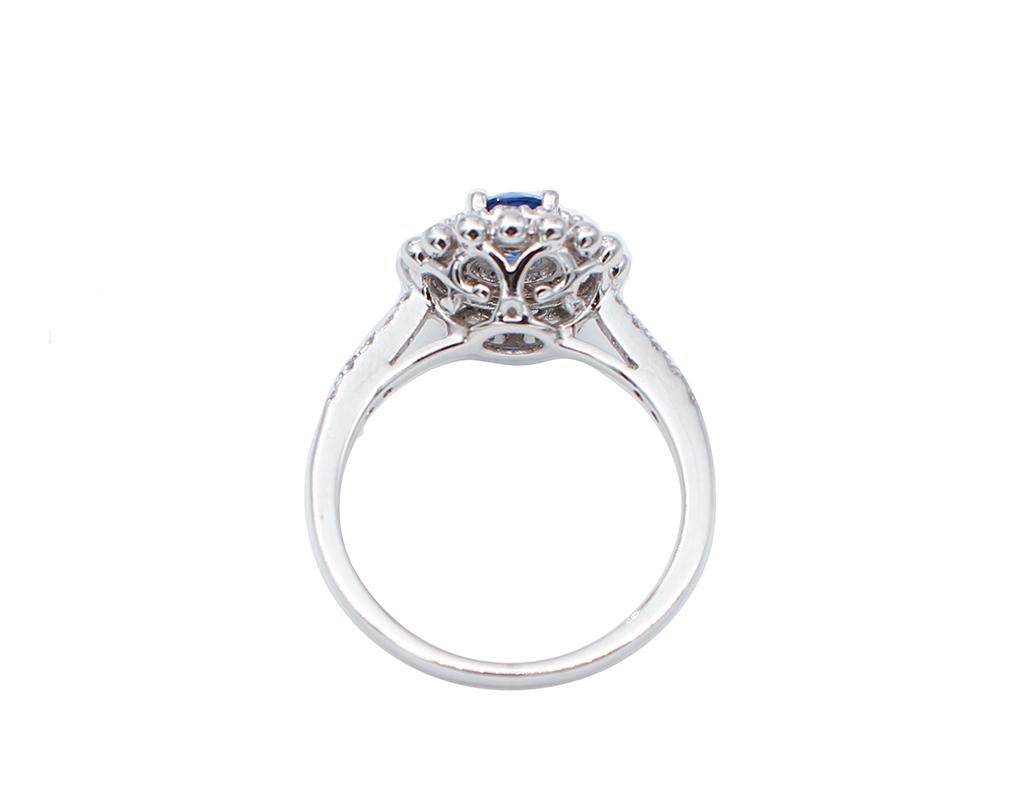 Modern Blue Sapphire, Diamonds, 18 Karat White Gold Engagement/Solitaire Ring For Sale