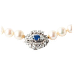 Blue Sapphire and Diamonds 14K White Gold Pearl Necklace