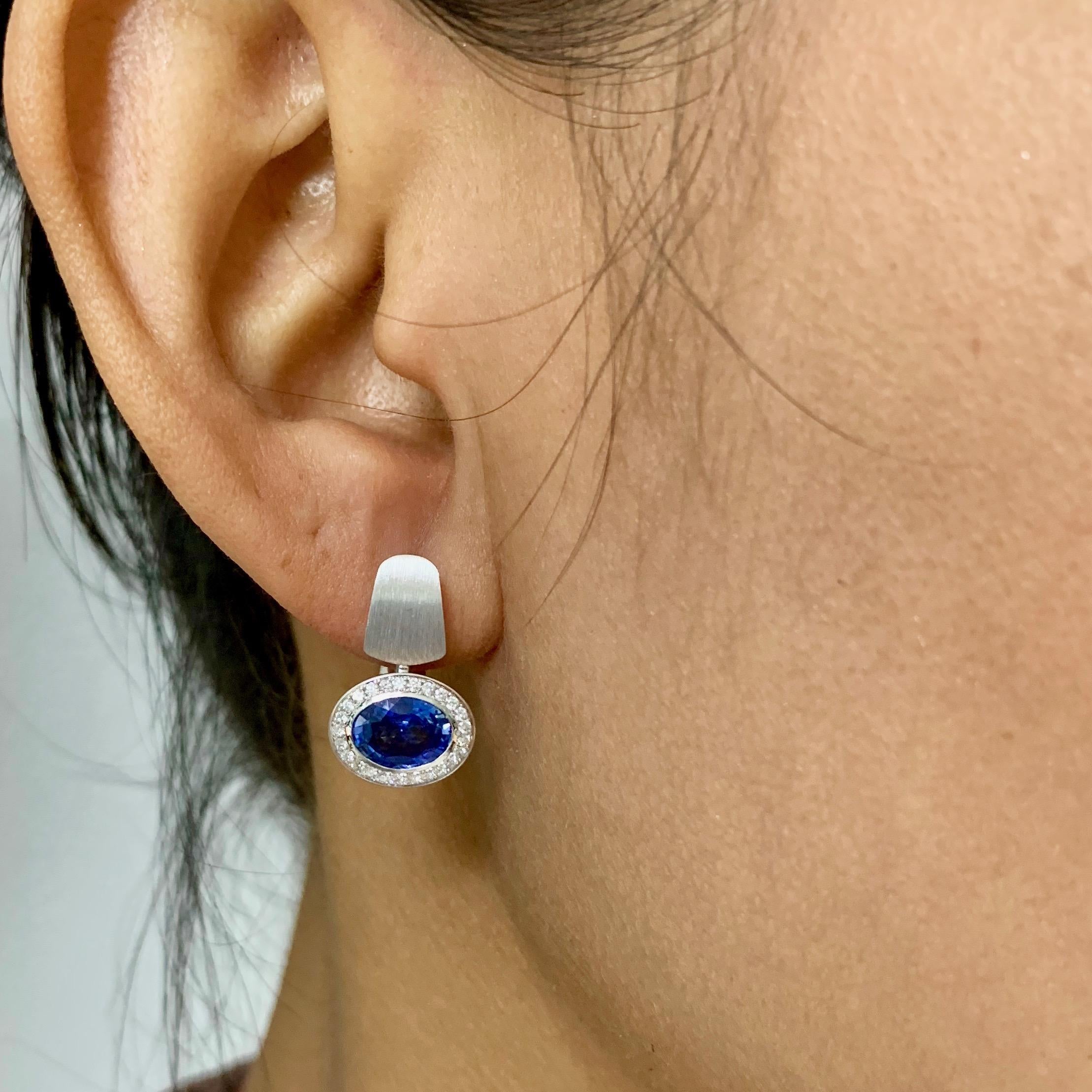 Women's Blue Sapphire Diamonds Colored Enamel 18 Karat White Gold Kaleidoscope Earrings For Sale