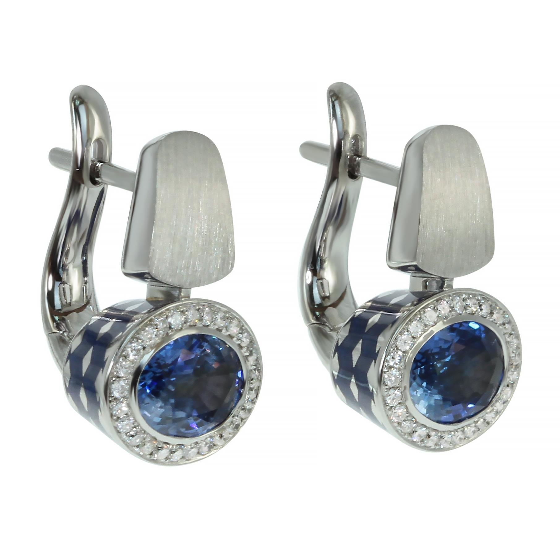 Blue Sapphire Diamonds Colored Enamel 18 Karat White Gold Kaleidoscope Earrings