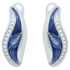 Blue Sapphire Diamonds Enamel 18 Karat White Gold Melted Colors Earrings