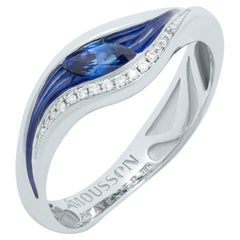 Blue Sapphire Diamonds Enamel 18 Karat White Gold Melted Colors Ring