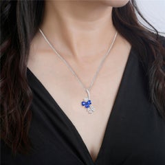 Blue Sapphire & Diamonds Flower Pendant Made In 18k White Gold