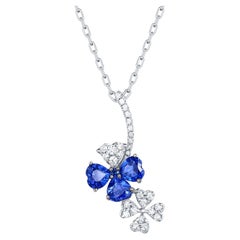 Blue Sapphire & Diamonds Flower Pendant Made In 18k White Gold