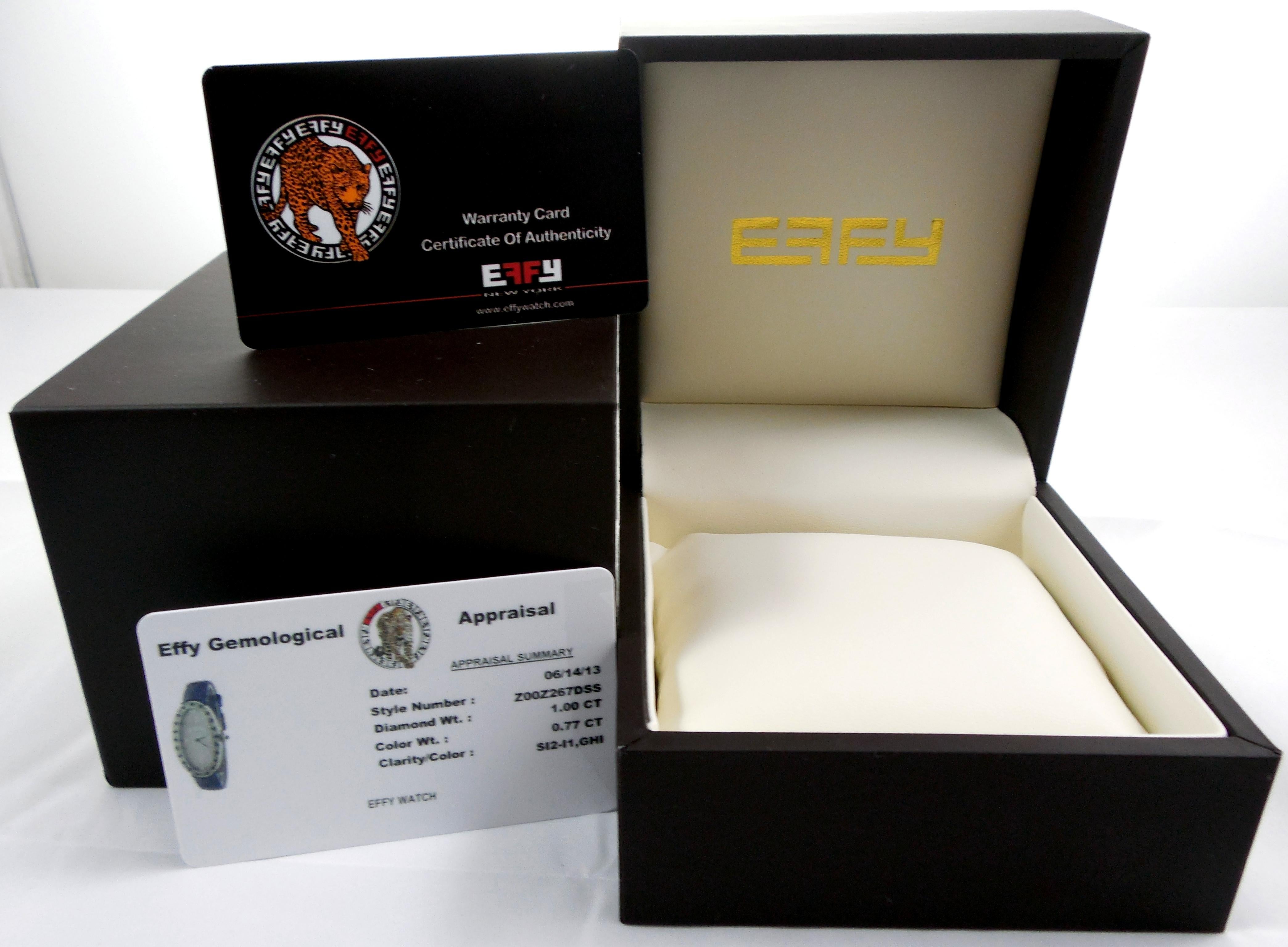 Blauer Saphir Diamanten Pave Zifferblatt Luxus Schweizer Quarz Exotische Lederband Uhr (Gemischter Schliff) im Angebot