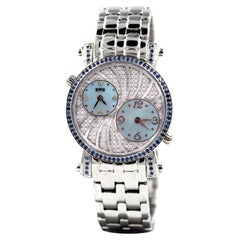 Blue Sapphire & Diamonds Pave Dial Luxury Swiss Quartz Exotic Leather Band Watch