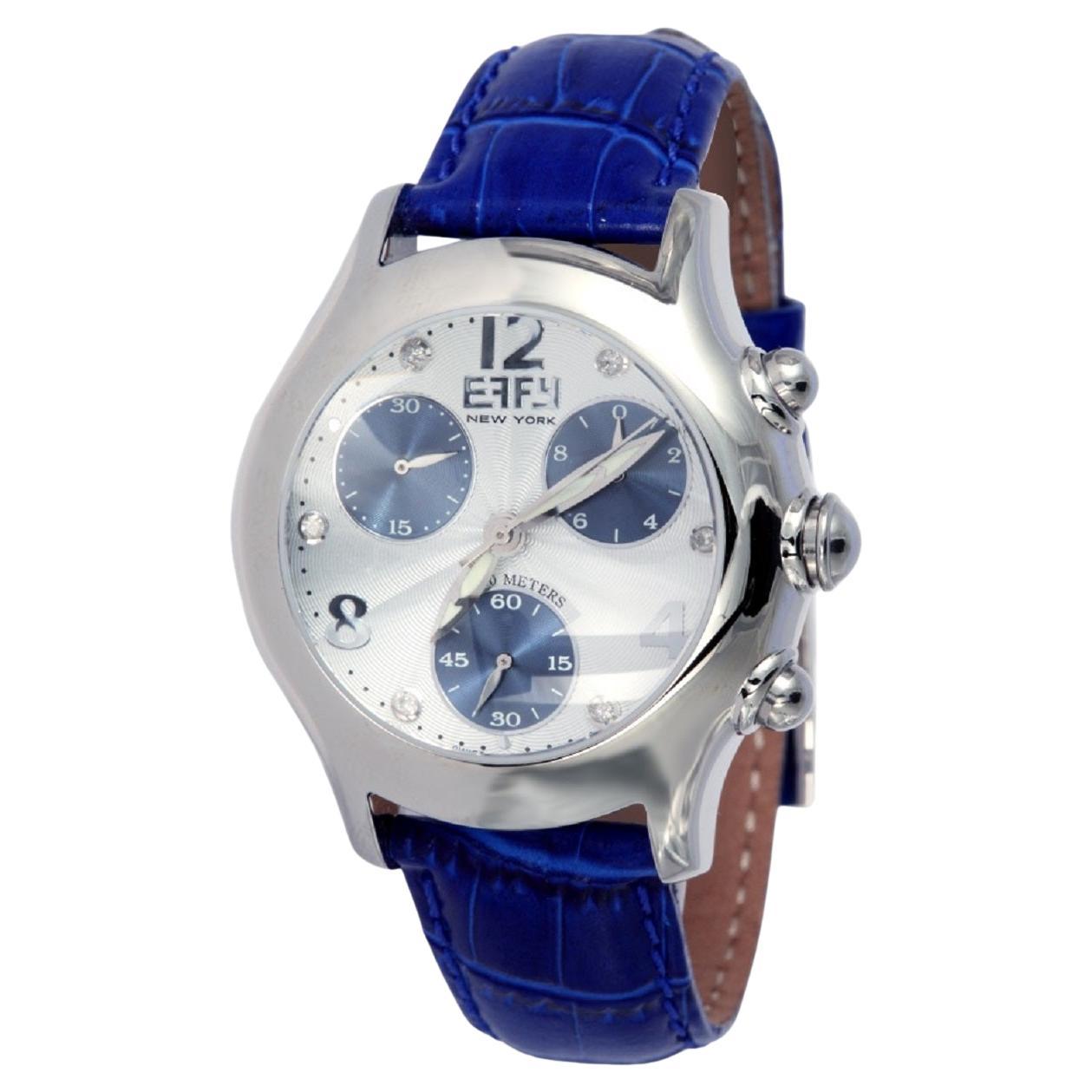 Blauer Saphir & Diamanten Pave Zifferblatt Luxus Schweizer Quarz Exotische Lederbanduhr im Angebot
