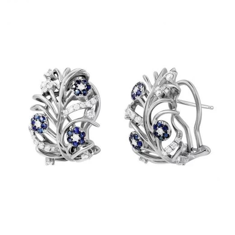 Boucles d'oreilles à levier en or blanc et saphirs bleus pour elle Pour femmes en vente