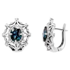 Blue Sapphire Diamonds White Gold Lever Back Earrings for Her