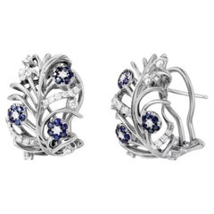 Blue Sapphire Diamonds White Gold Lever Back Earrings for Her