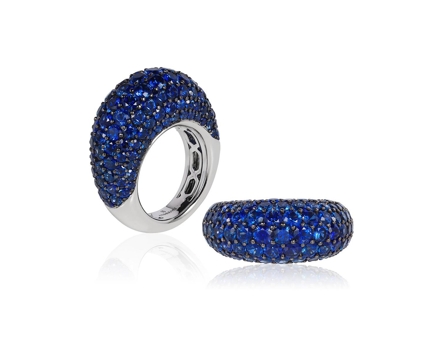 Kuppelring mit blauem blauem Saphir aus 18 Karat Weißgold Andreoli (Rundschliff) im Angebot
