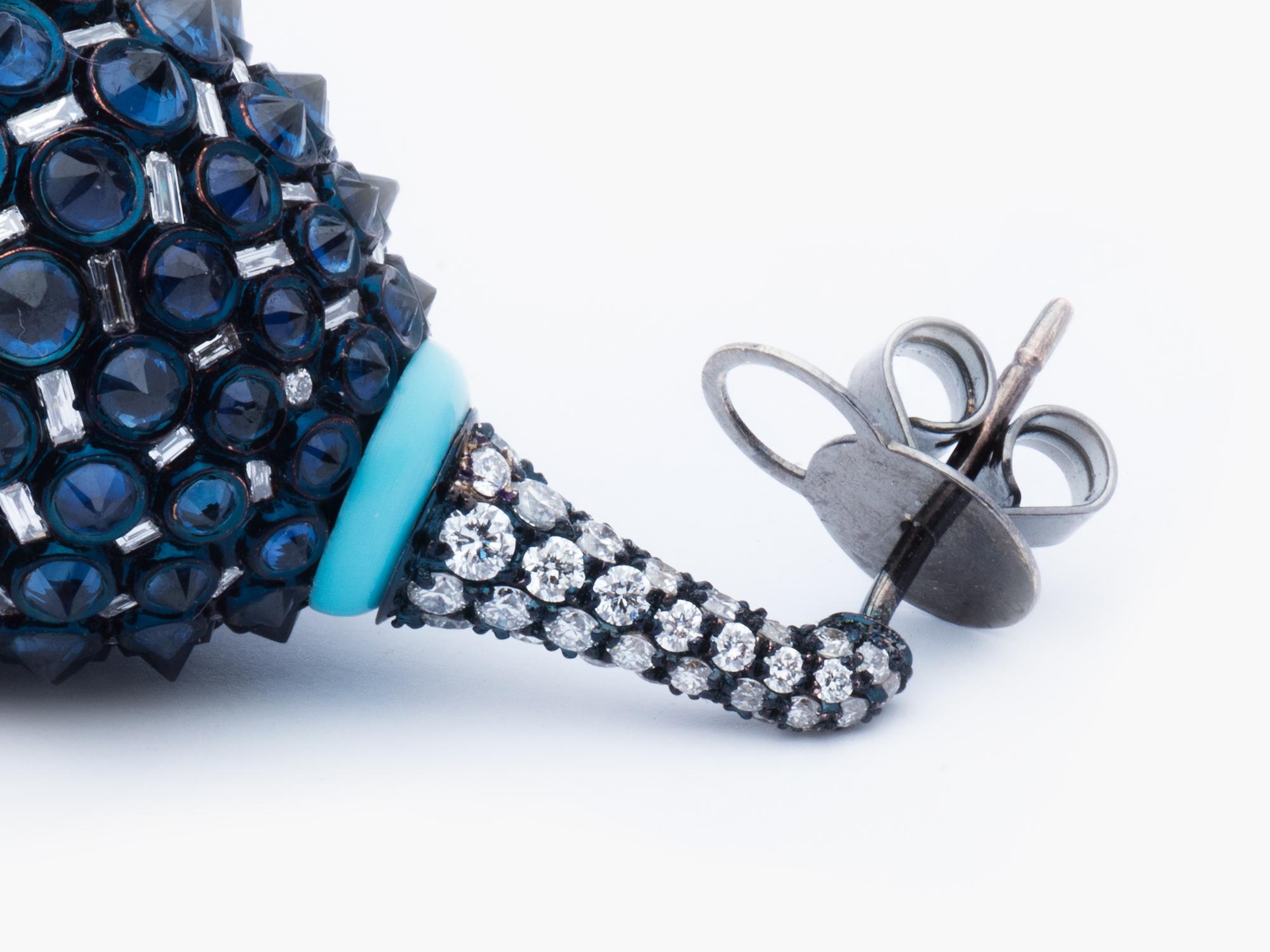 Modern Blue Sapphire Drop Earrings Designed by UMRAO JEWELS For Sale
