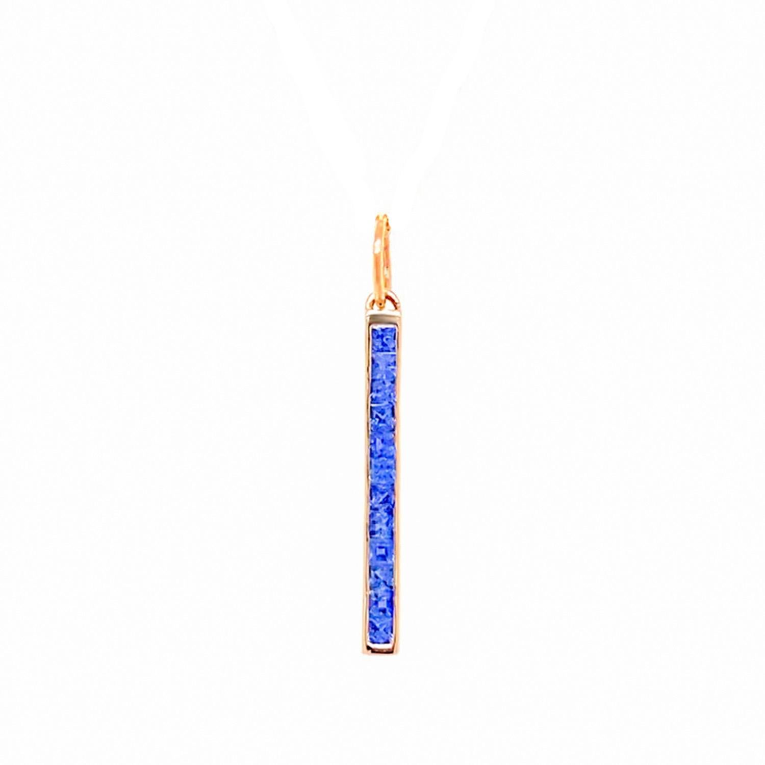 Princess Cut Blue Sapphire Drop Pendant Necklace 0.56 Carats 14K  Yellow Gold For Sale